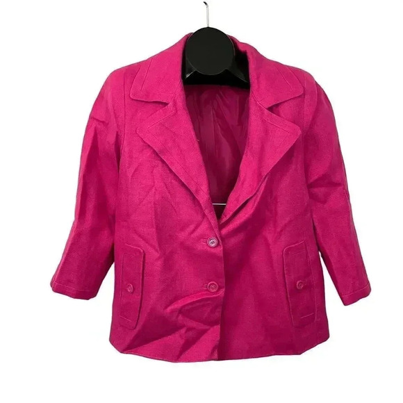 Talbots Pink Button Front Blazer Jacket Womens 12 100% Linen - Business Wear - Picture 1 of 9